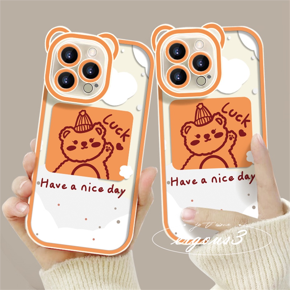 Ốp Điện Thoại Mềm Hình Gấu Nâu May Mắn Cho iPhone 14 13 12 11 Pro Max SE2020 X XR Xs Max 7 8 6 6s +