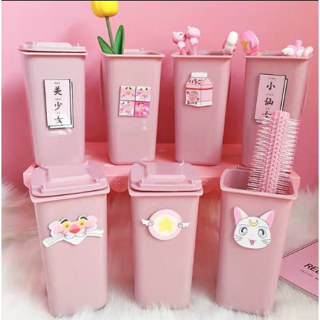 Combo 2 Ống Nhựa Đựng Bút Sáng Tạo Sakura Hình Thùng Rác Mini - Mẫu Ngẫu Nhiên