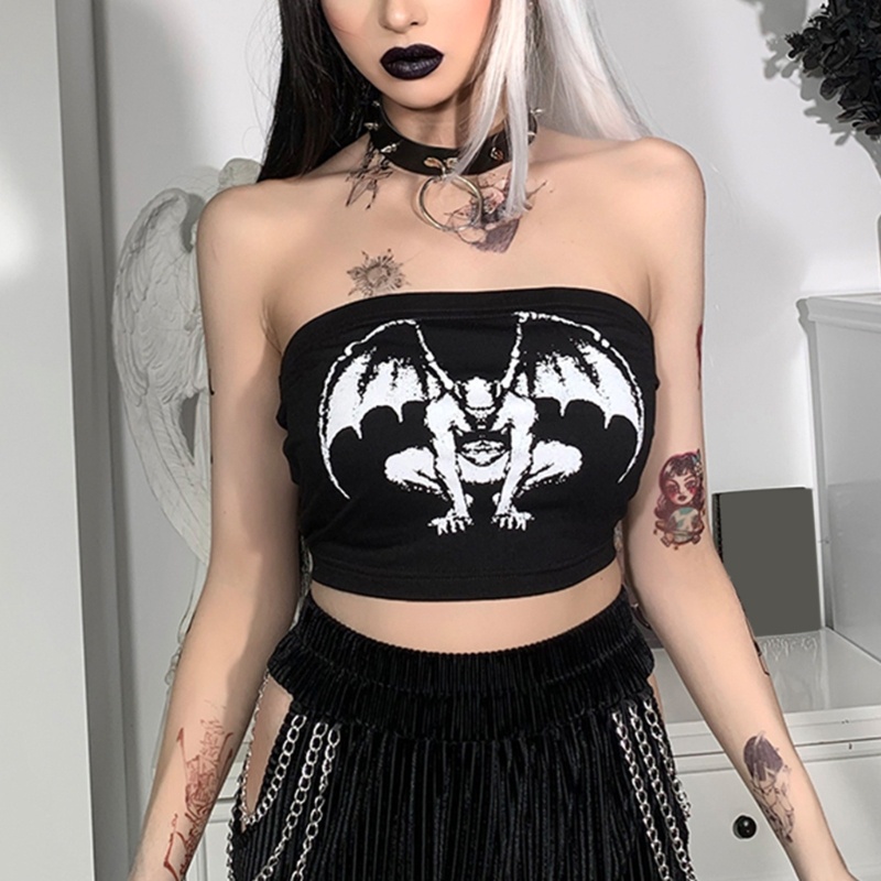 Áo Ống Croptop Mỏng Cúp Ngực In Họa Tiết Quỷ Phong Cách Gothic Punk Gợi Cảm Cho Nữ