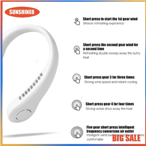 FREE GIFT Quạt Đeo Cổ Mini Không Cánh Sạc USB Tiện Lợi quạt di động với ba tốc độ gió có thể điều chỉnh