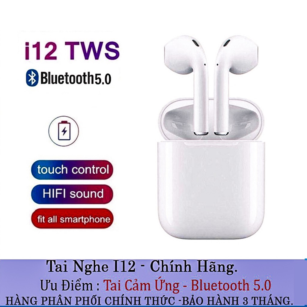 Tai nghe bluetooth TWS i12 không dây, tai nghe iphone, chơi game, giá rẻ BINTECH