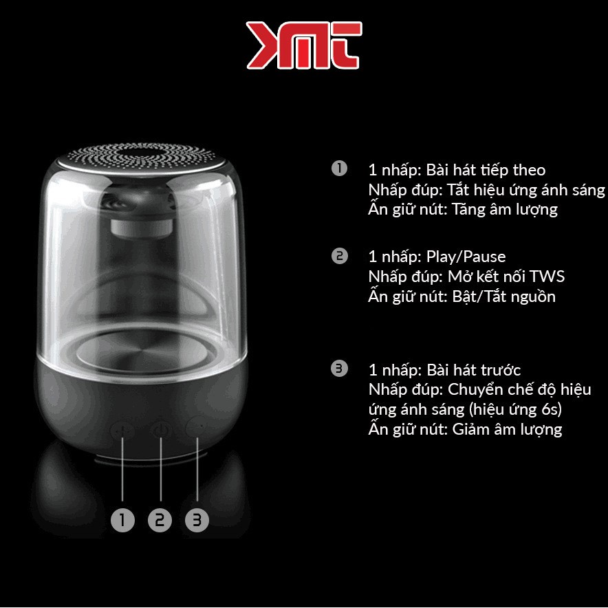  Loa bluetooth trong suốt đèn led nhiều màu cực đẹp âm thanh vòm bass siêu trầm KMT Store