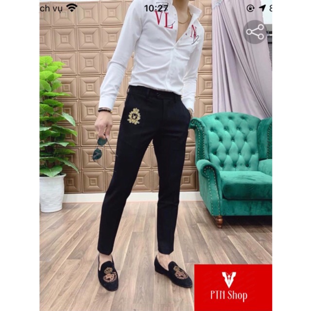 [XẢ HÀNG TRI ÂN CHỈ CÒN 18 CHIẾC ]Quần Âu Nam Thêu Nhện Vàng Màu  Đen Hàn Quốc Mẫu Mới Nhất 2020 -2021 -  PTN SHOP