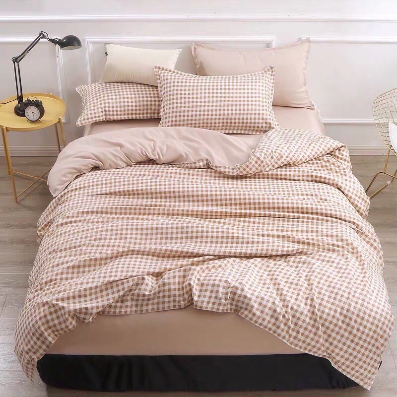 Bộ Chăn Ga Gối 5 món Cotton Poly kẻ nhập khẩu hàn quốc(tặng vỏ ôm) | BigBuy360 - bigbuy360.vn