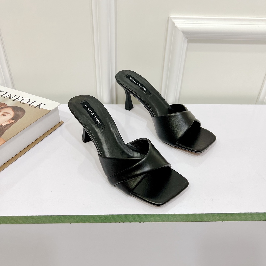 Guốc nữ quai vạt chéo gót nhọn cao 7cm chất da mềm cao cấp kiểu dáng sang chảnh tiểu thư giá siêu ưu đãi