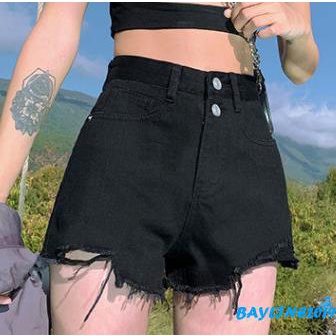 Quần short jean rách lưng cao thời trang cho nữ