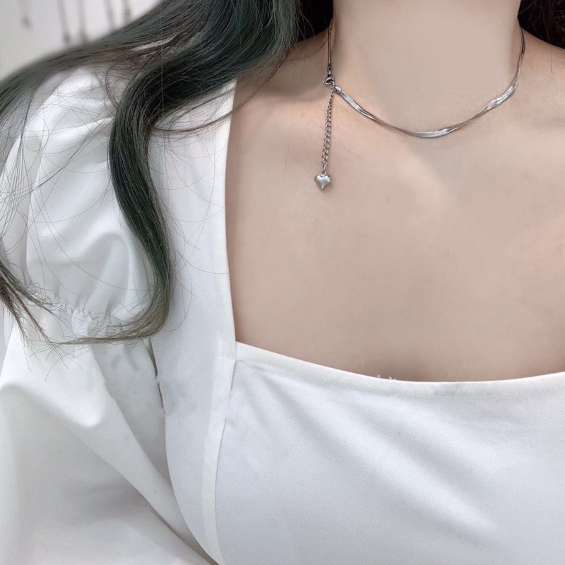 Vòng cổ thép titan mặt hình trái tim đơn giản cá tính