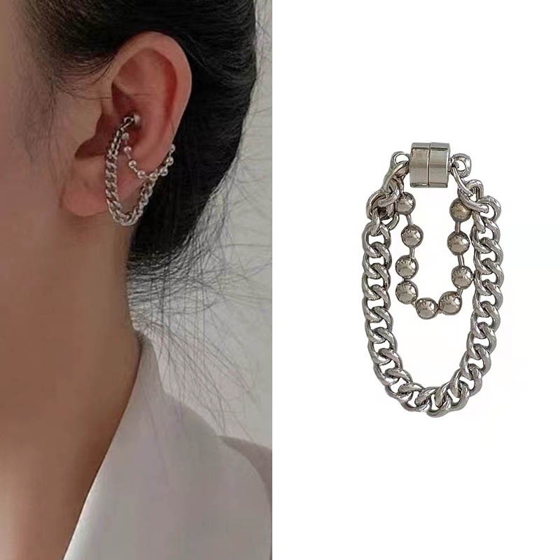 1 Khuyên tai chuỗi phong cách hiphop không cần xỏ lỗ