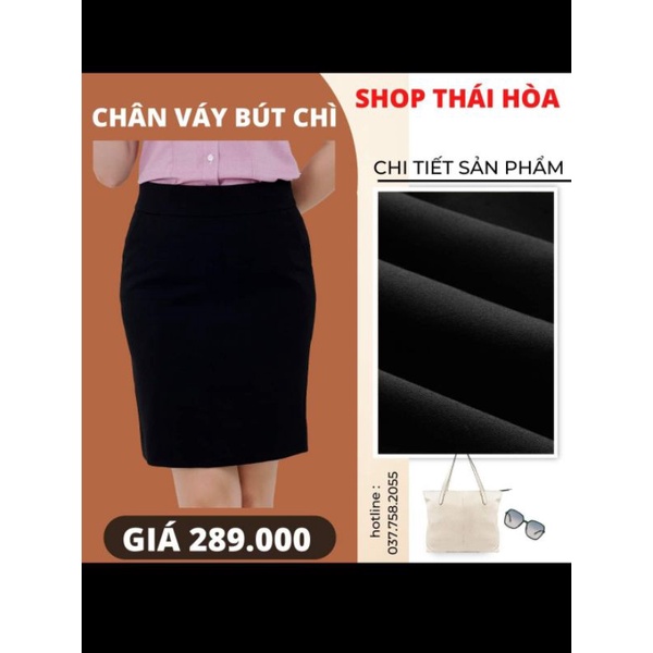 Chân váy bút chì Thái Hòa màu xanh đen vải co giãn