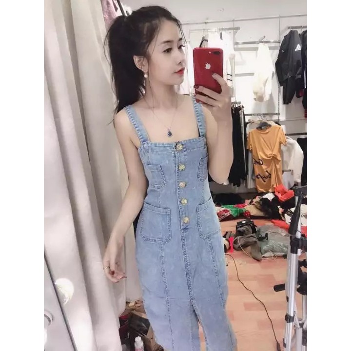 YẾM JEAN VÁY NỮ CHẤT BÒ CAO CẤP MẪU MỚI 2021,váy yếm dài jean bò hai dây