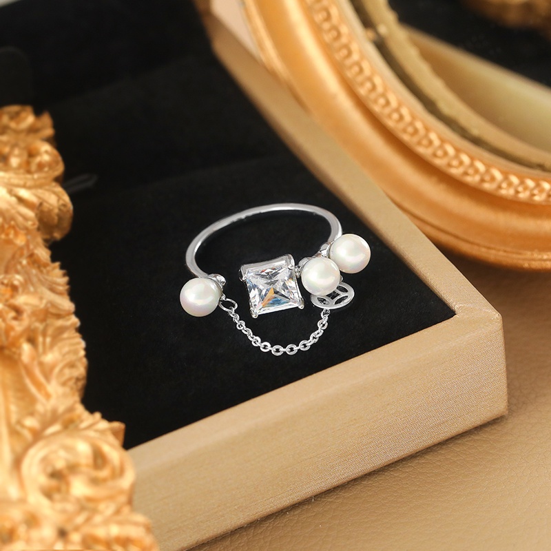 [Jiudolan] Nhẫn Hở Đính Đá Zircon Ngọc Trai Thời Trang Cao Cấp Phong Cách Retro Cho Nữ