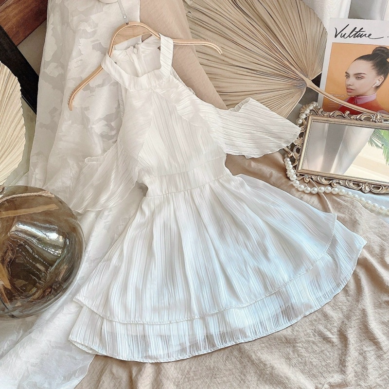 ĐẦM CỔ YẾM RỚT VAI TẦNG LỤA XƯỚC [kèm ảnh thật]