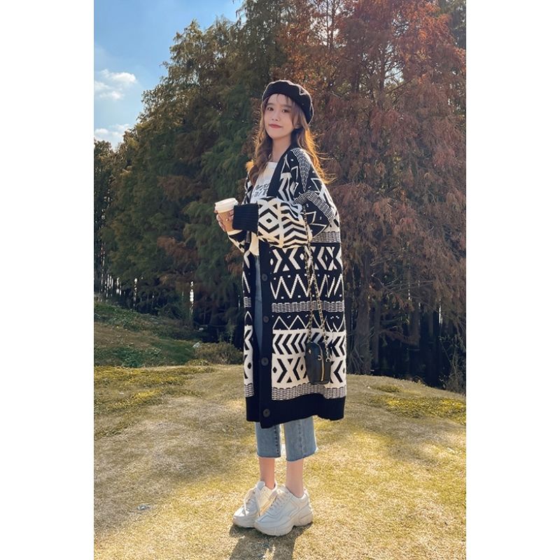 Áo Khoác Cardigan Dệt Kim Dáng Dài Form Rộng Thời Trang Thu Đông
