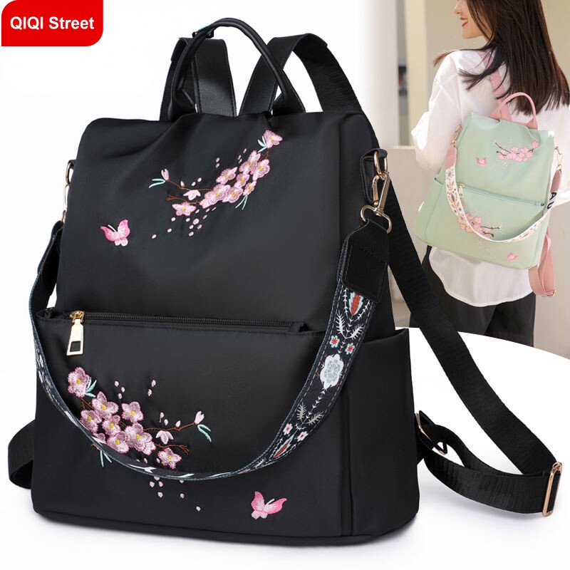Balo Vải Oxford Chống Trộm Sức Chứa Lớn Thêu Họa Tiết Thời Trang Cho Nữ