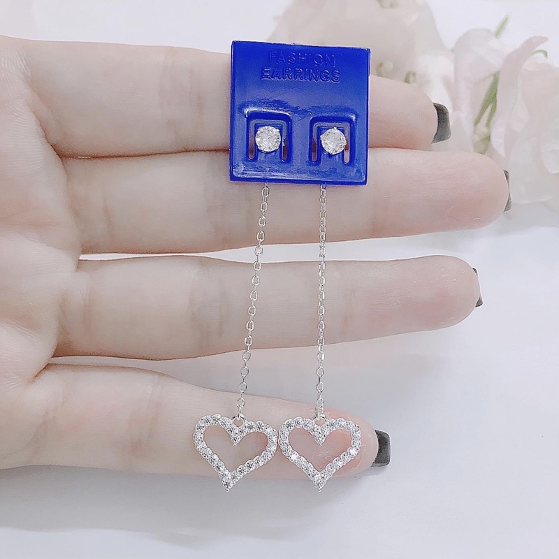Bông tai nữ Bạc ta trái tim , dáng dài ,sang chảnh , sáng bóng - Vàng Bạc Khải Khải