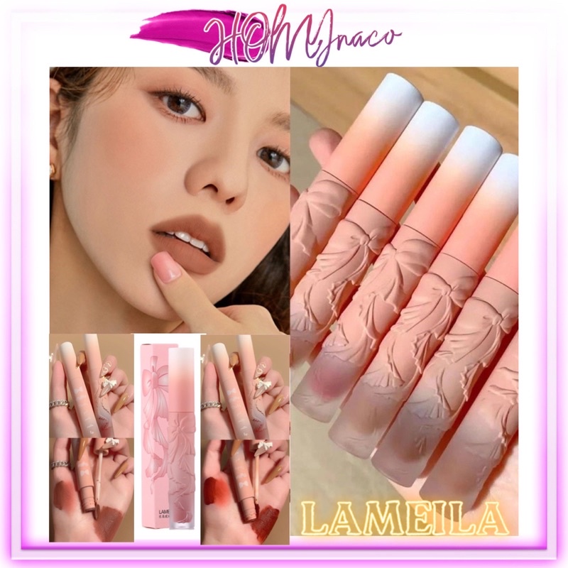 Son Nơ Hot   - Son Kem Lì cánh nơ Lameila Mềm Mịn Air velvet lip gloss (cover Maffick)