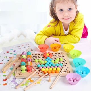 Bộ gắp hạt kèm bát đẹp ,bộ câu cá gỗ siêu xịn sò cho bé
