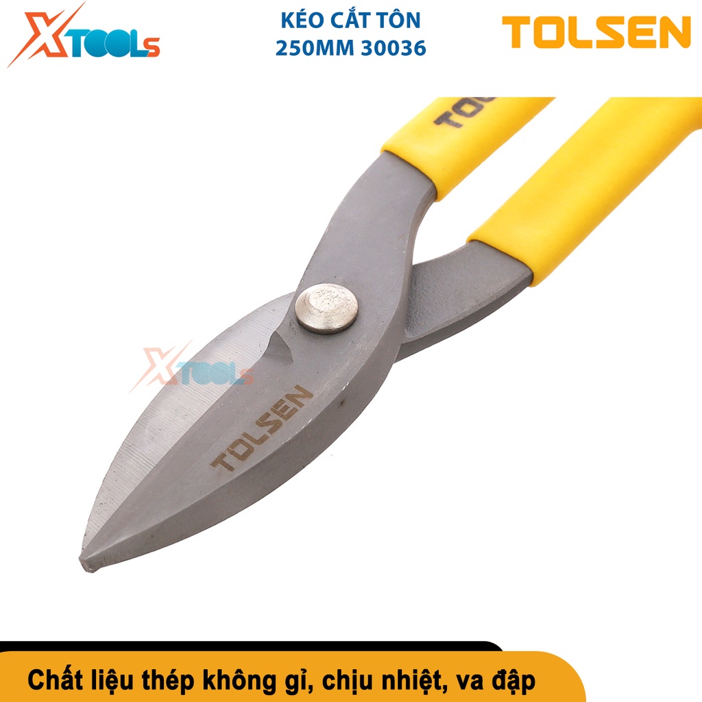 Kéo cắt tôn Tolsen 250mm 30036 chất liệu thép không gỉ, tay cầm bằng nhựa cao cấp chống trơn trượt [CHÍNH HÃNG][XTOOLS]