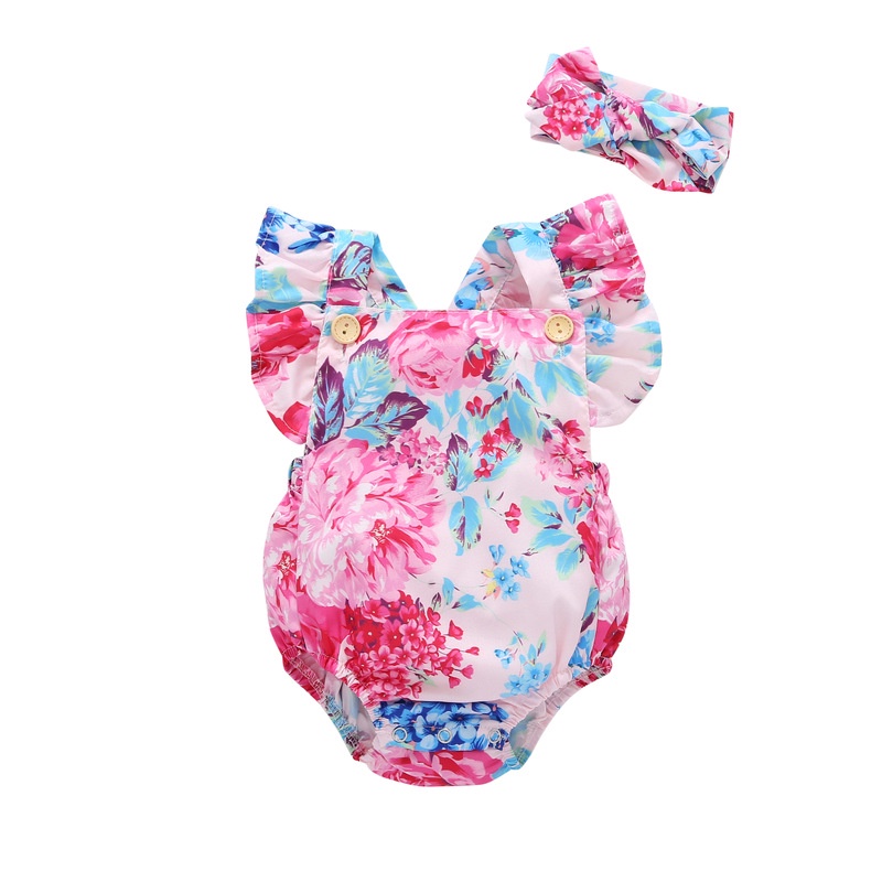 Body bé gái bộ đồ sơ sinh từ 0 đến 36 tháng bodysuit liền thân mùa hè Sát Nách hoa quần áo cho bé trẻ em