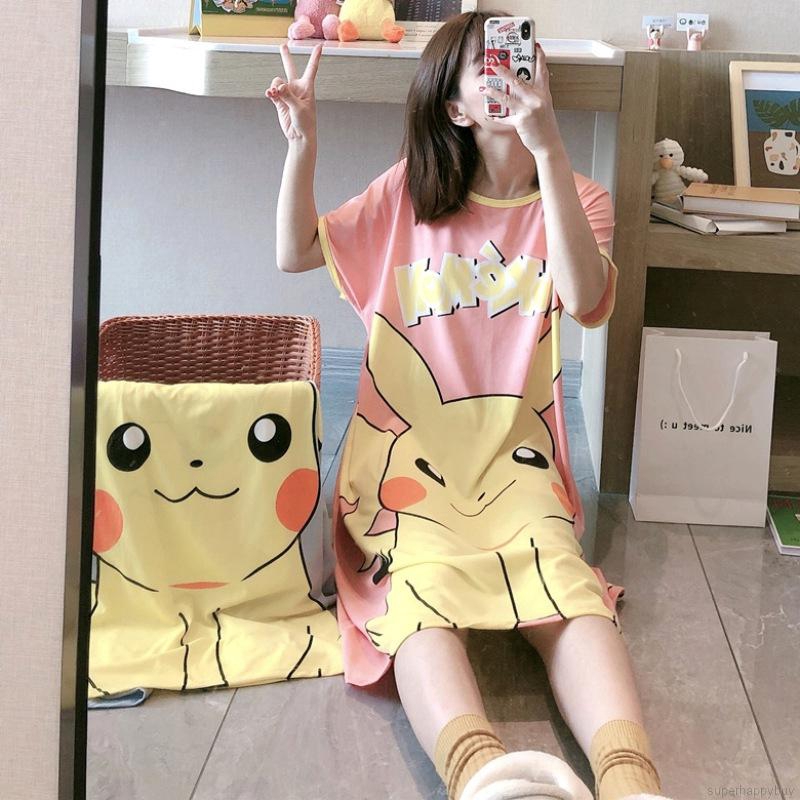 Đầm Ngủ Tay Ngắn In Họa Tiết Hoạt Hình Xinh Xắn Dành Cho Nữ | BigBuy360 - bigbuy360.vn