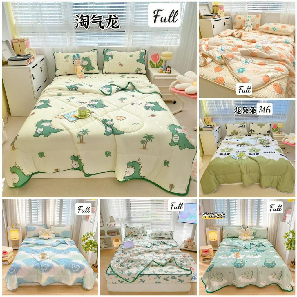 Bộ chiếu điều hòa cao su non bọc đệm kèm chăn thun lạnh nhập khẩu loại 1, chiếu bọc chân đệm 30cm