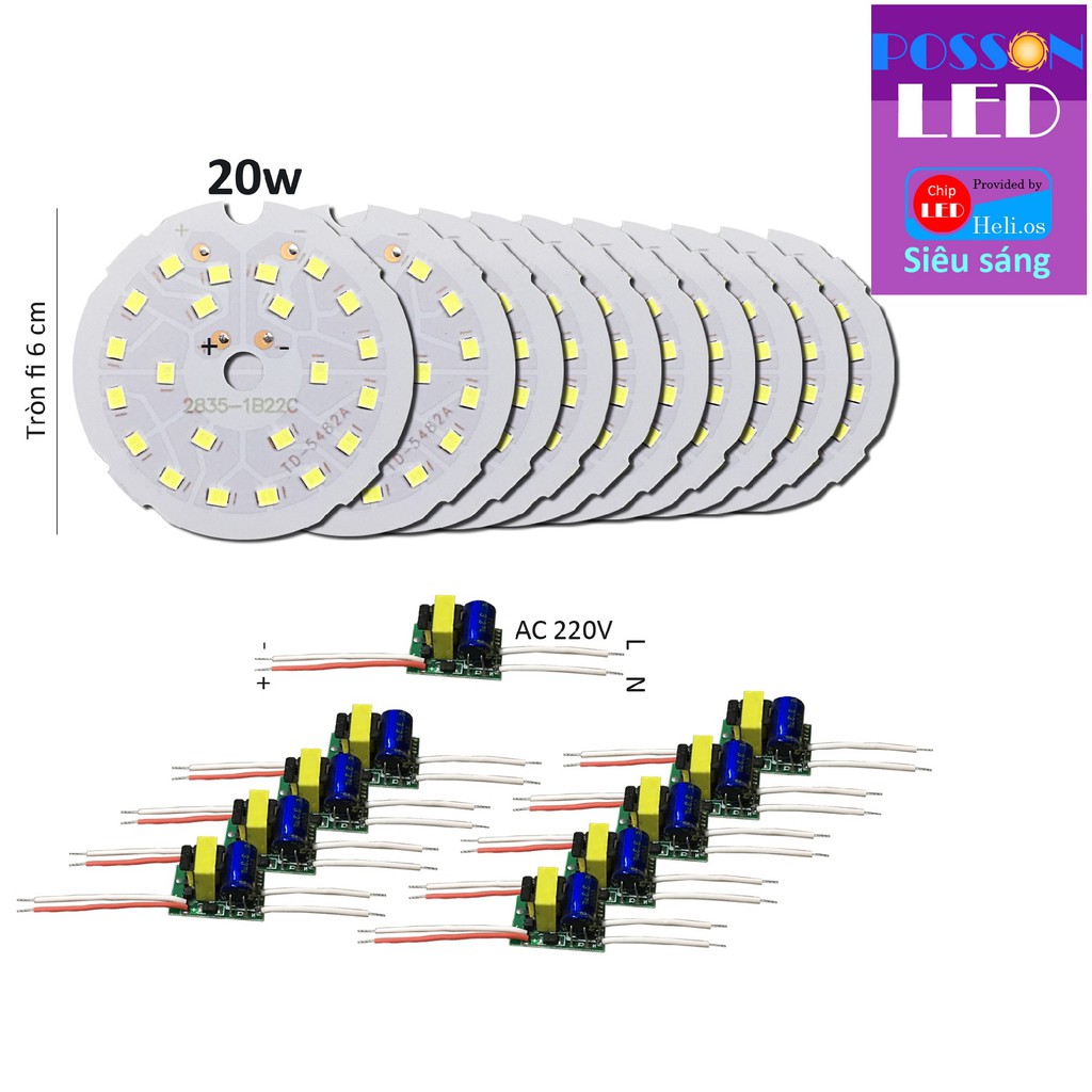 10 Bảng bo vỉ mạch Led 20w 22 chip Led 2835 mắt Led siêu sáng + nguồn driver AC220V MLB-20x