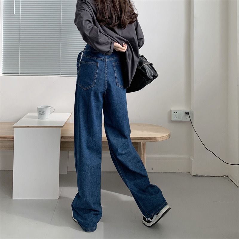 Quần Jeans Nữ Lưng Cao Ống Rộng Thiết Kế Mới Thời Trang Theo Phong Cách Hàn Quốc