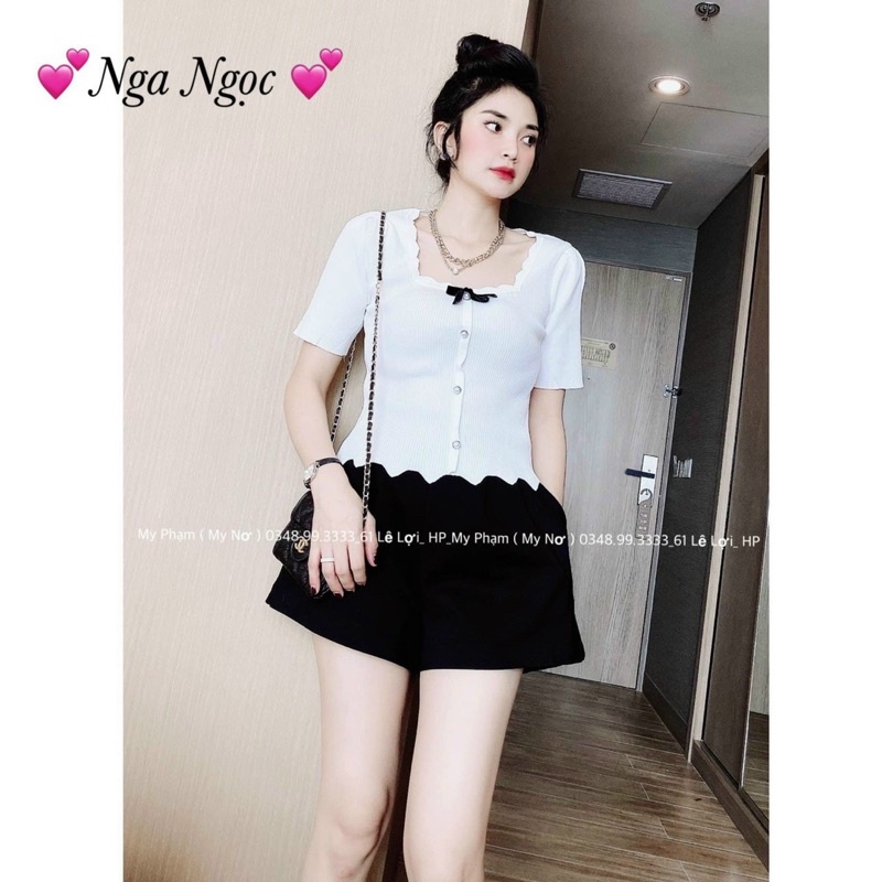 Áo len cổ vuông lượn sóng | BigBuy360 - bigbuy360.vn