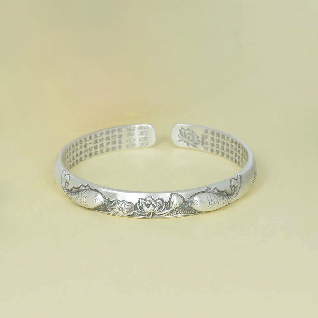 Vòng tay bạc nữ Cá Chép Hoa Sen chất liệu bạc Thái 925 thời trang phụ kiện trang sức Viễn Chí Bảo L000200