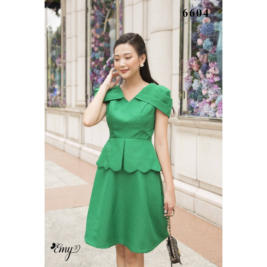 Đầm EMY EM6604 Peplum Tay Xếp Ly
