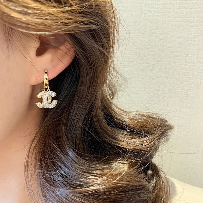 Đôi Khuyên Tai Chữ C Đính Đá Thời Trang Hàn Quốc Cho Nữ