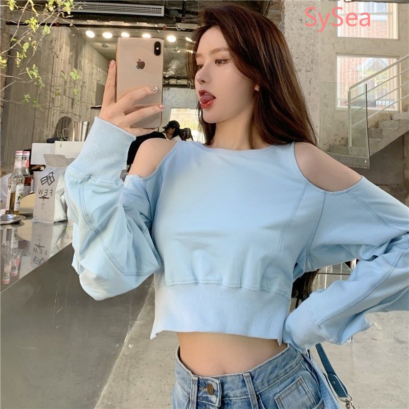 Áo Sweater Lưng Cao Lệch Tà Thời Trang Cho Nữ