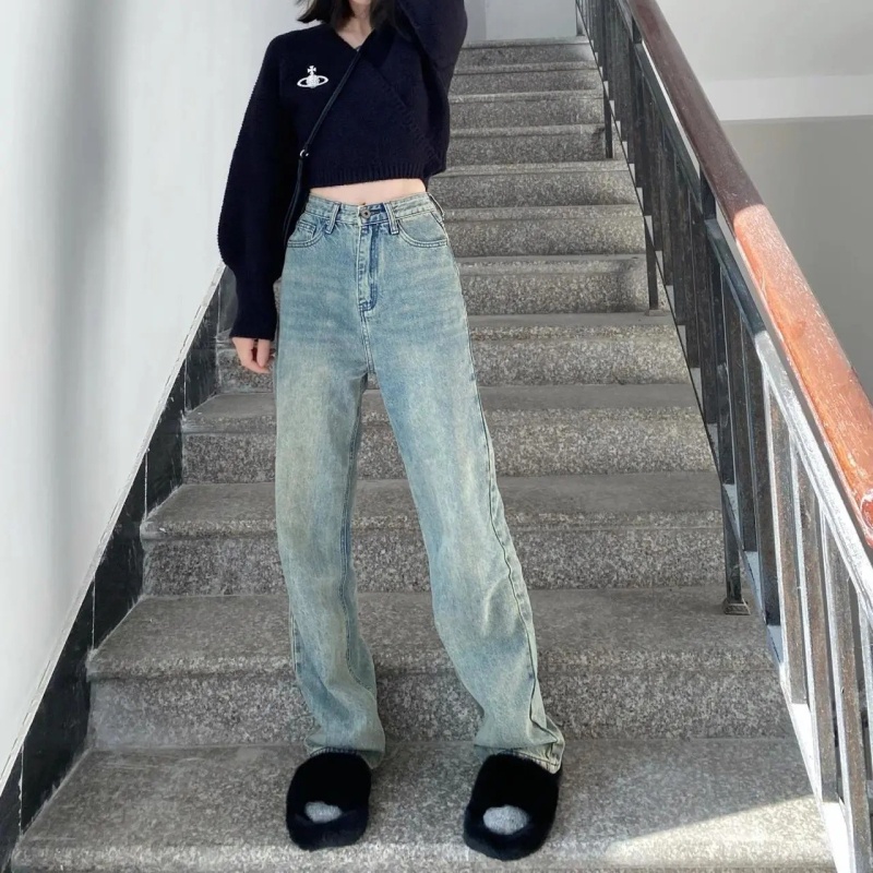 Quần Jeans Nữ Lưng Cao Ống Rộng Thời Trang
