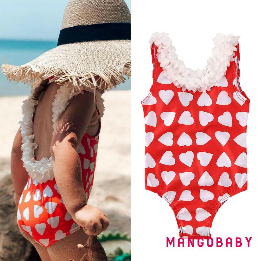 ♬MG♪-Baby Girl Heart Prints One-piece Sleeveless Swimming Suit  0-5Y