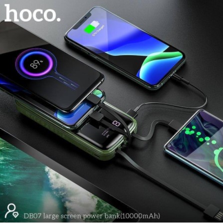 Sạc Dự Phòng Hoco DB07 🔥FREESHIP🔥 Tích Hợp 3 Cáp Sạc Micro/Lightning/Type-C - Bảo Hành 12 Tháng