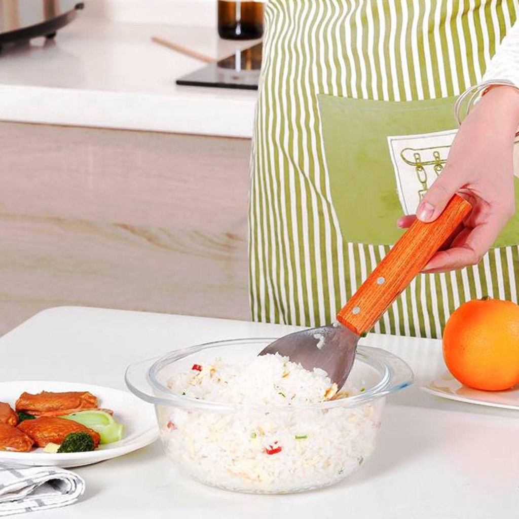 Vá Múc Cơm Bằng Thép Không Gỉ Tay Cầm Bằng Gỗ Dễ Vệ Sinh