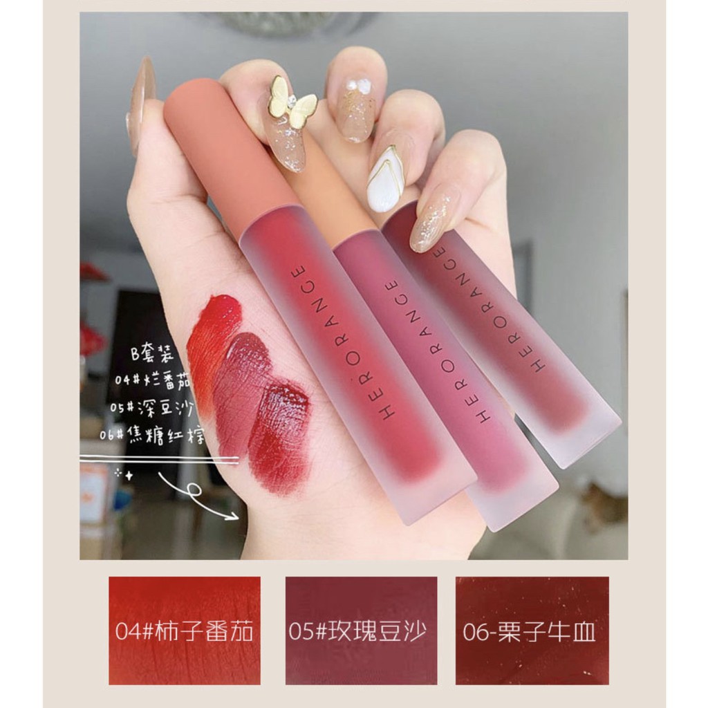 Son Nội Địa Trung 🧡 FREESHIP🧡 Set 3 Cây Son Kem Lì Herorange Fluffy Lip Glaze