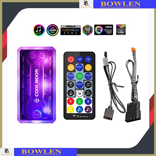 Quạt Fan Led Rgb, Quạt gió Pc, Fan Led Pc RGB Coolmoon + Bộ Hub Coolmoon và điều khiển