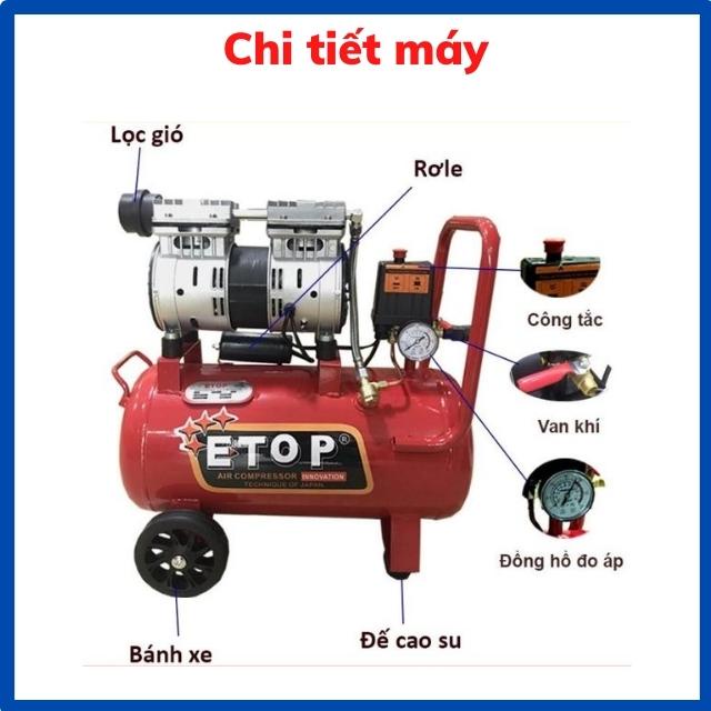 Máy nén khí mini 25L chính hãng ETOP, Máy nén khí không dầu - không ồn - khí sạch | Tặng kèm dây hơi + cút nối
