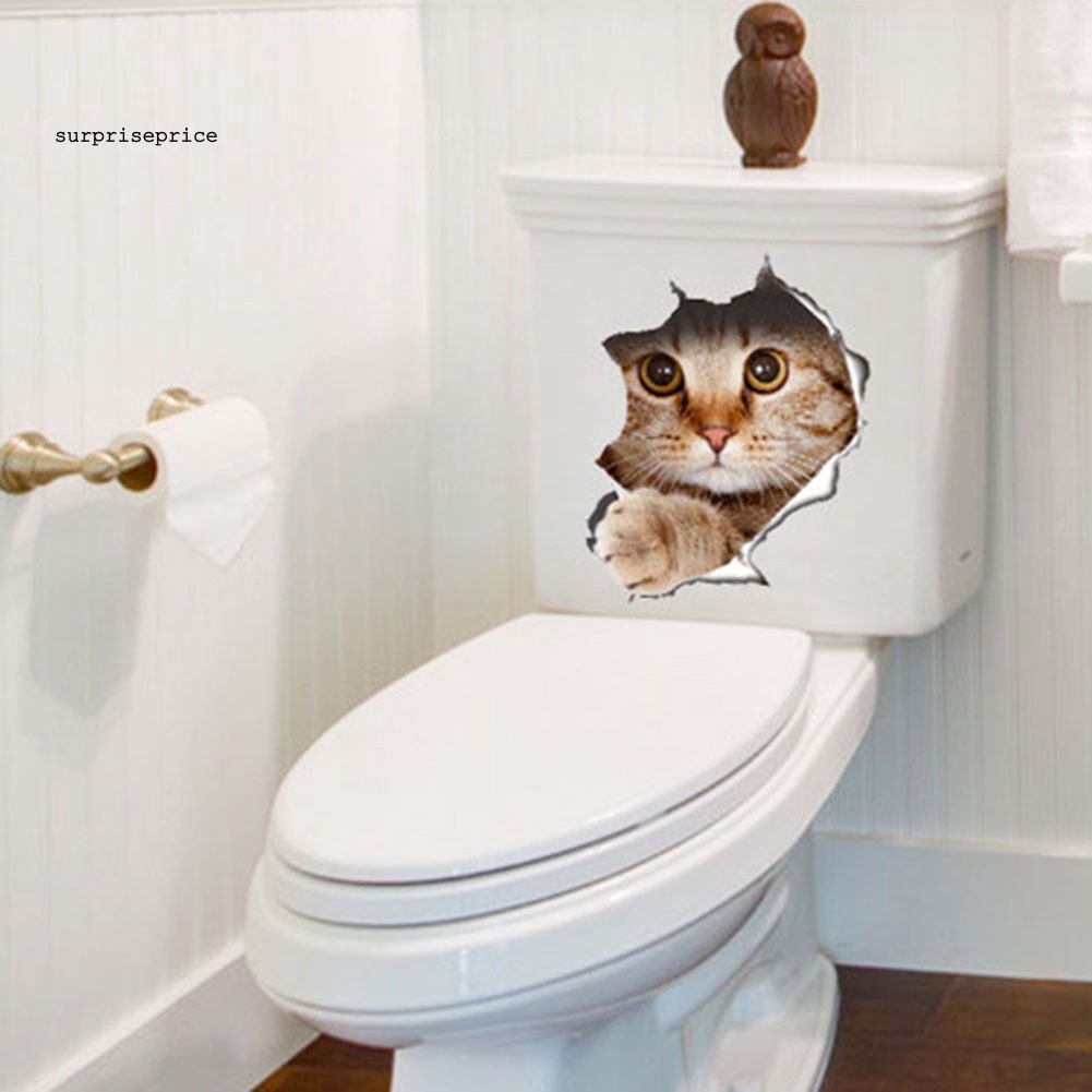 Giấy dán tường nắp nhà vệ sinh hình chó mèo nghệ thuật vui nhộn trang trí nhà cửa/ phòng tắm