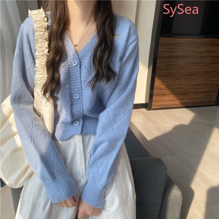 Áo cardigan cổ chữ V thêu họa tiết phong cách retro Hàn Quốc dành cho nữ