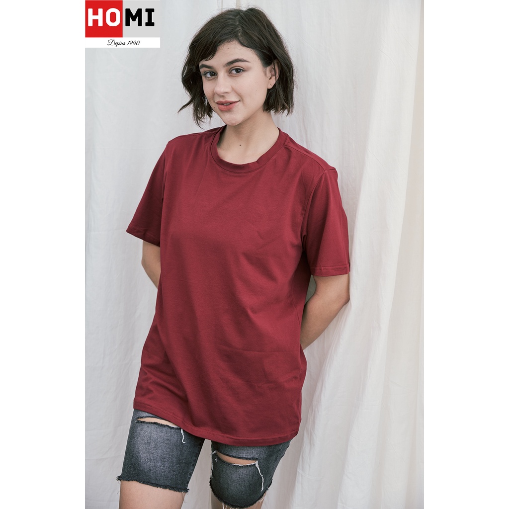 Áo Thun Basic Trơn Unisex 100% cotton, áo form nam nữ tay lỡ màu Đỏ Đô-HOMI Fashion