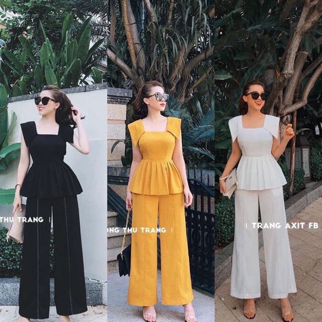 SET BỘ ÁO PEPLUM + QUẦN BAGGY CUA LẠI VK BẦU🍁Áo dáng peplum thanh lịch + quần suông hot trend