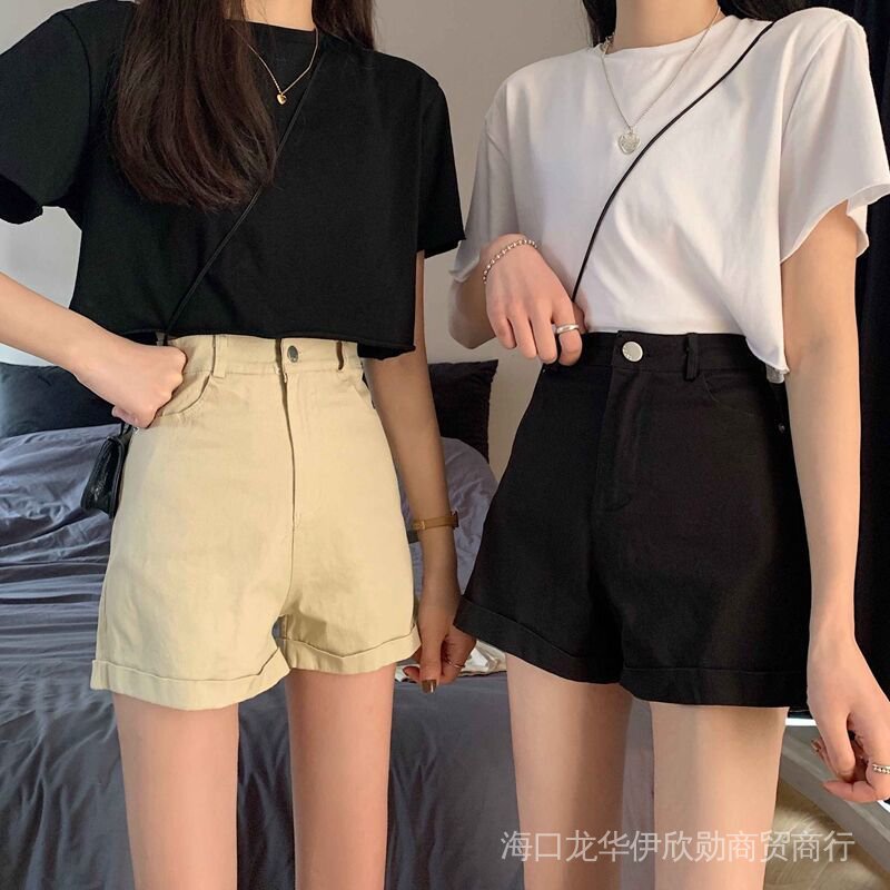 Quần Short Thể Thao Lưng Cao Co Giãn Kiểu Hàn Quốc Thời Trang Mùa Hè Cho Nữ Quần Short Denim Ôm Chân Thiết Kế Đơn Giản Cá Tính