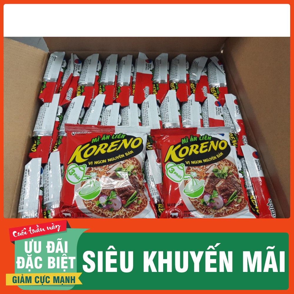 1 thùng 30 gói Mì Ăn Liền Koreno vị ngon nguyên bản Vị Kim chi/ Vị bò cay