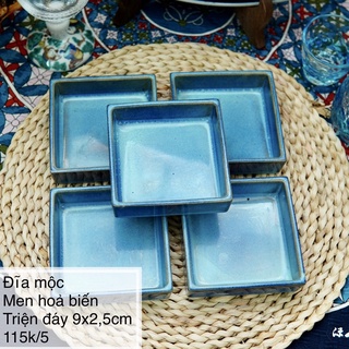 Đĩa vuông nhỏ màu xanh dương - gốm sứ nhật bản