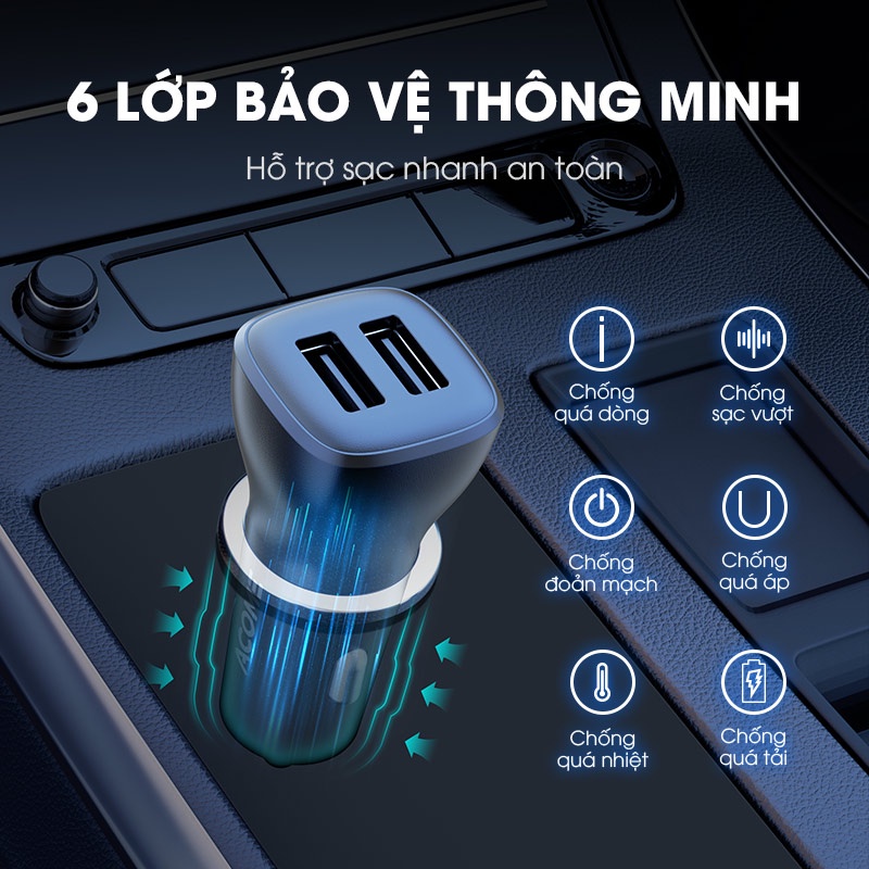 Tẩu Sạc Ô Tô ACOME ACC05 2 Cổng USB Hỗ Trợ Sạc Nhanh Tương Thích Với Nhiều Thiêt Bị