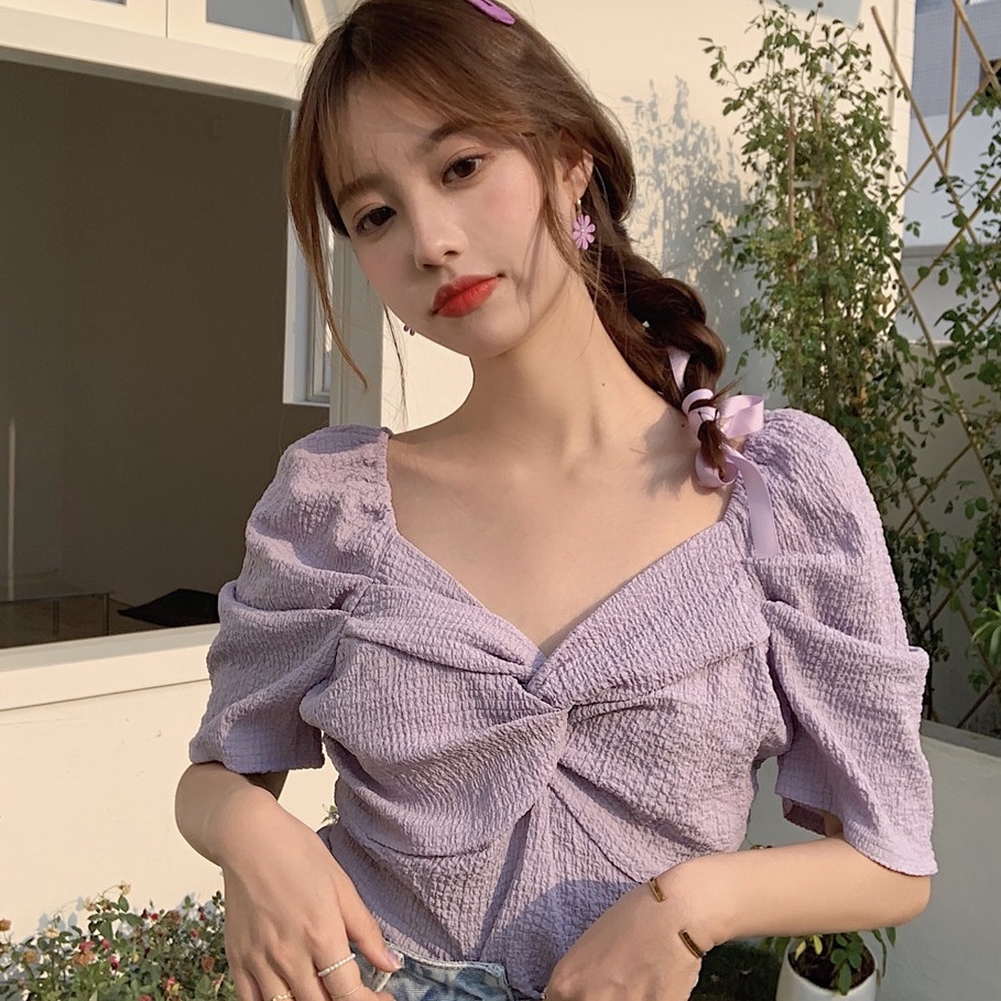 Áo Sơ Mi Chiffon Cổ Vuông Tay Ngắn Phong Cách Mori Thời Trang Mùa Hè Mới