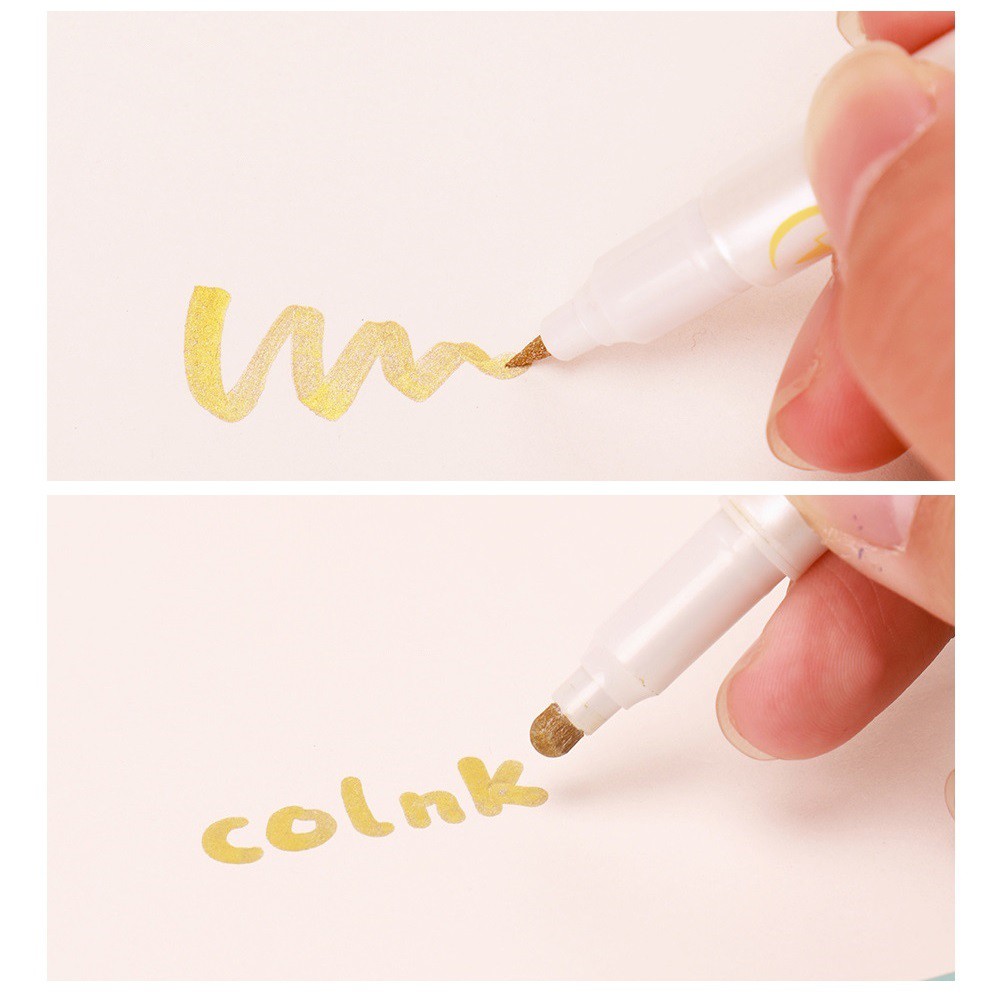 Bộ 5 Bút Lông Viết Thư Pháp Hai Đầu Tròn Màu Sắc Ánh Kim C6241