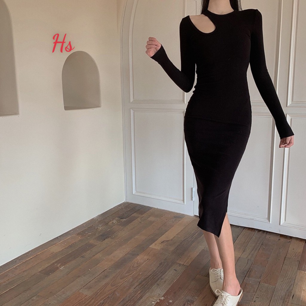 Váy body khoét bên vai gợi cảm dài tay váy trung siêu hot hàng quảng châu xịn SP000729 | BigBuy360 - bigbuy360.vn
